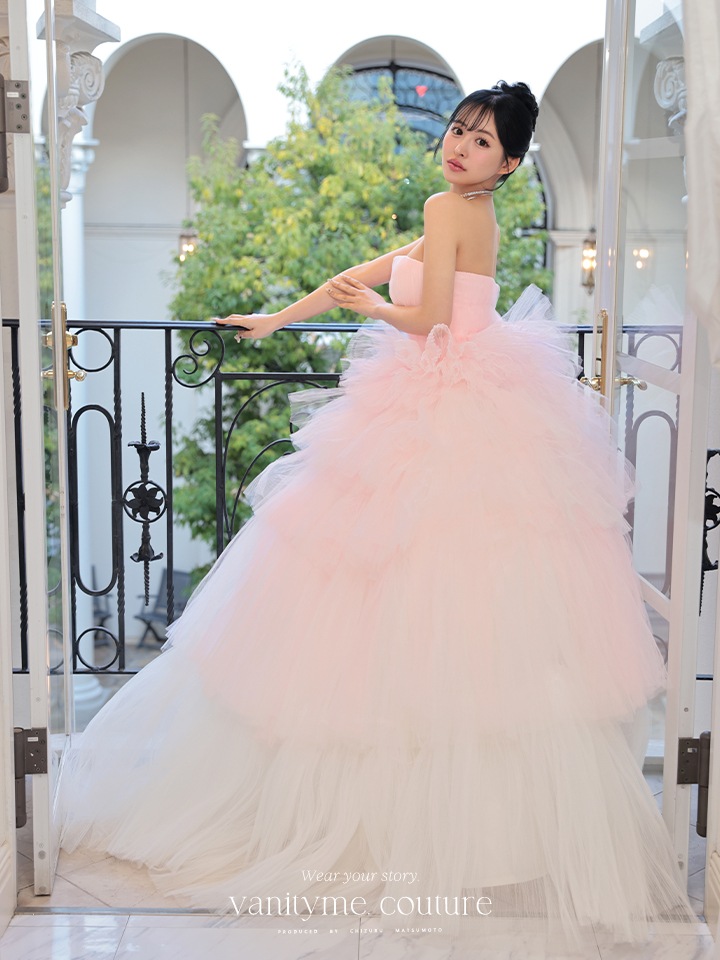 vanityME.couture. バニティミークチュール グラデーションチュール バストカットアウト プリンセス 姫 ロングドレス ピンク×ホワイト vctr-t-25002
