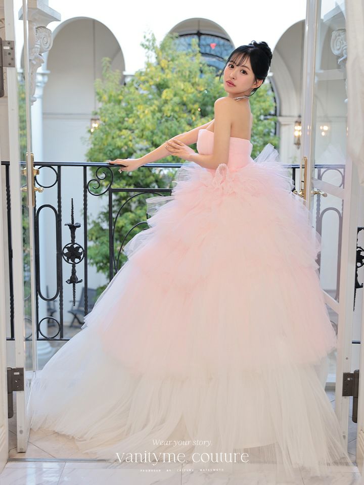 vanityME.couture. バニティミークチュール グラデーションチュール バストカットアウト プリンセス 姫 ロングドレス ピンク×ホワイト vctr-t-25002