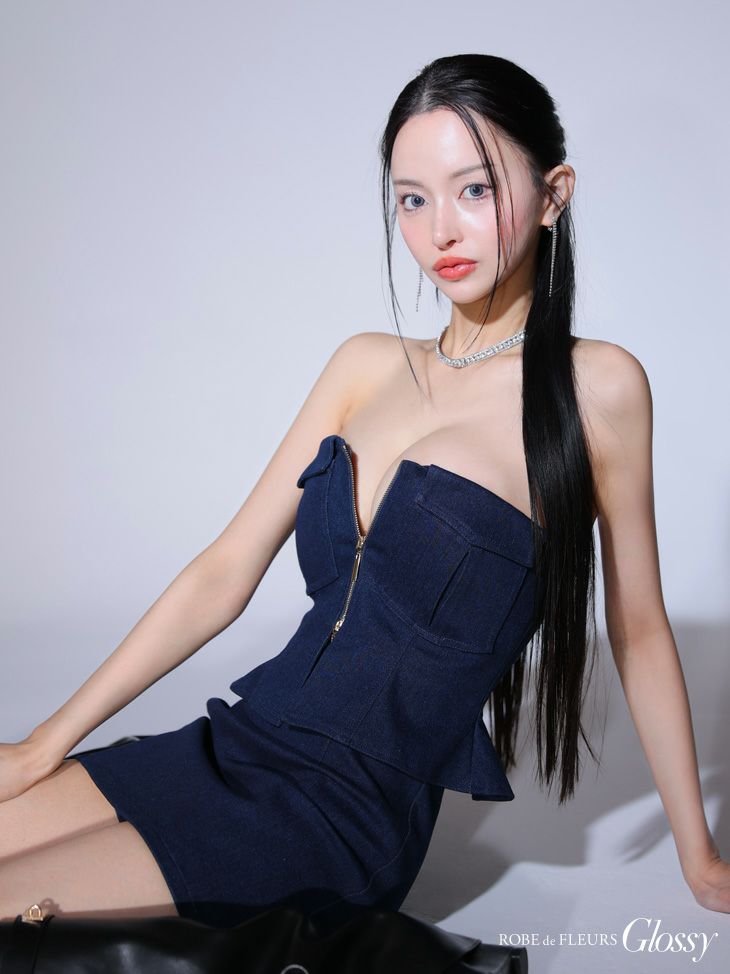 Glossy ローブドフルールグロッシー センタージップペプラムセットアップミニキャバドレス gl3443-c