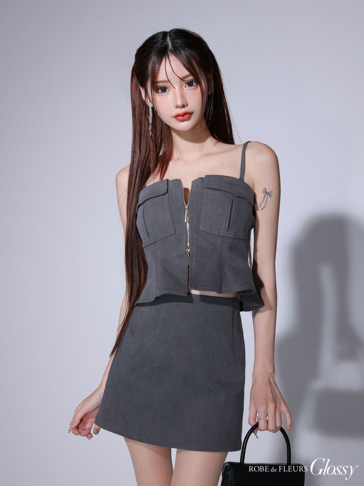 Glossy ローブドフルールグロッシー センタージップペプラムセットアップミニキャバドレス gl3443-c