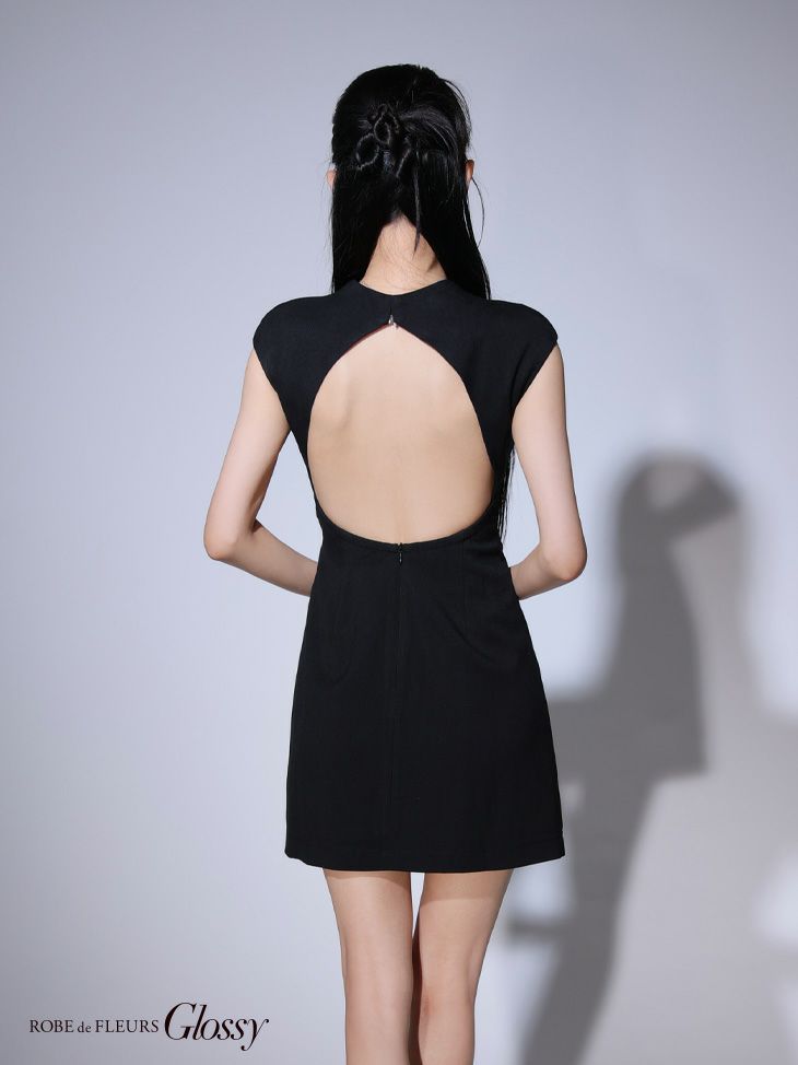 Glossy ローブドフルールグロッシー アイボリー バックオープンバストスリットシンプルミニキャバドレス gl3776-3