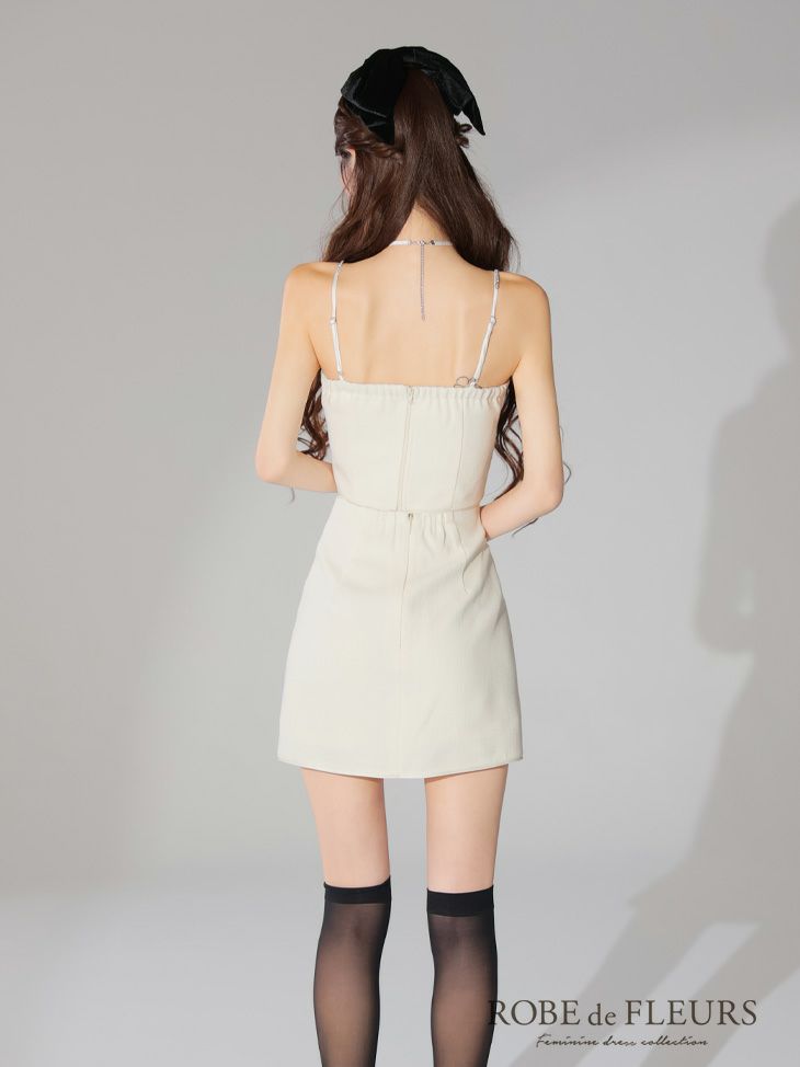 ROBE de FLEURS ローブドフルール ブラック 2wayハートビジューバストカットセットアップミニキャバドレス fm3586-2