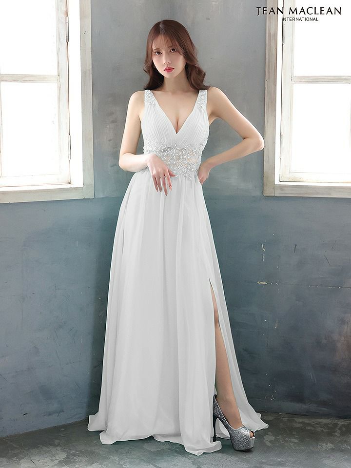 JEAN MACLEAN ジャンマクレーン シンプル/ワンカラー/プリーツ/ウエストビジュー/スリット入り/ロングドレス ロイヤル ja41651-3