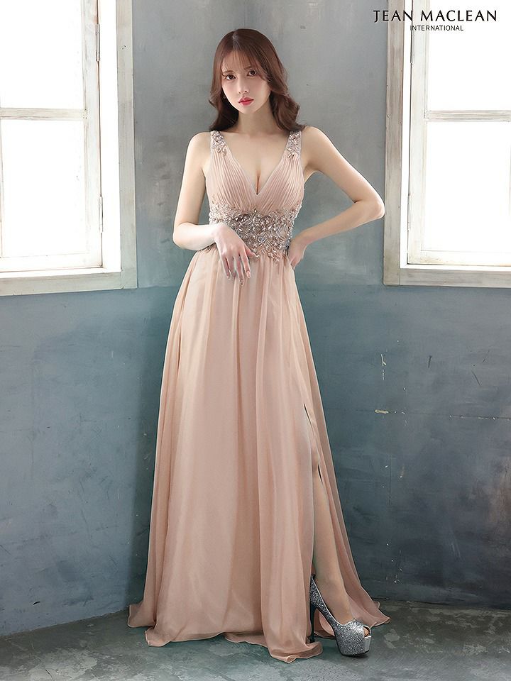 JEAN MACLEAN ジャンマクレーン シンプル/ワンカラー/プリーツ/ウエストビジュー/スリット入り/ロングドレス ロイヤル ja41651-3