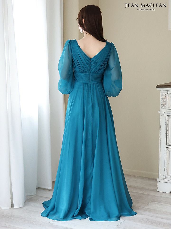 JEAN MACLEAN ジャンマクレーン シフォン/ロングスリーブ/プリーツ/フレア/ロングドレス アイボリー ja41667-3-ks