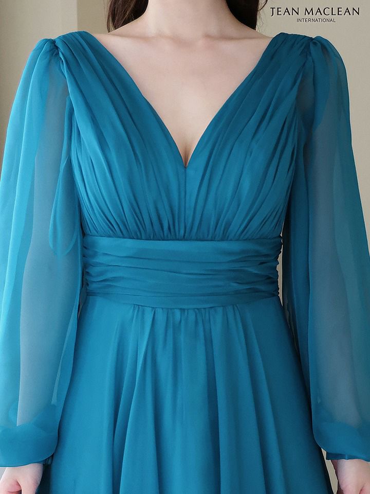 JEAN MACLEAN ジャンマクレーン シフォン/ロングスリーブ/プリーツ/フレア/ロングドレス アイボリー ja41667-3-ks