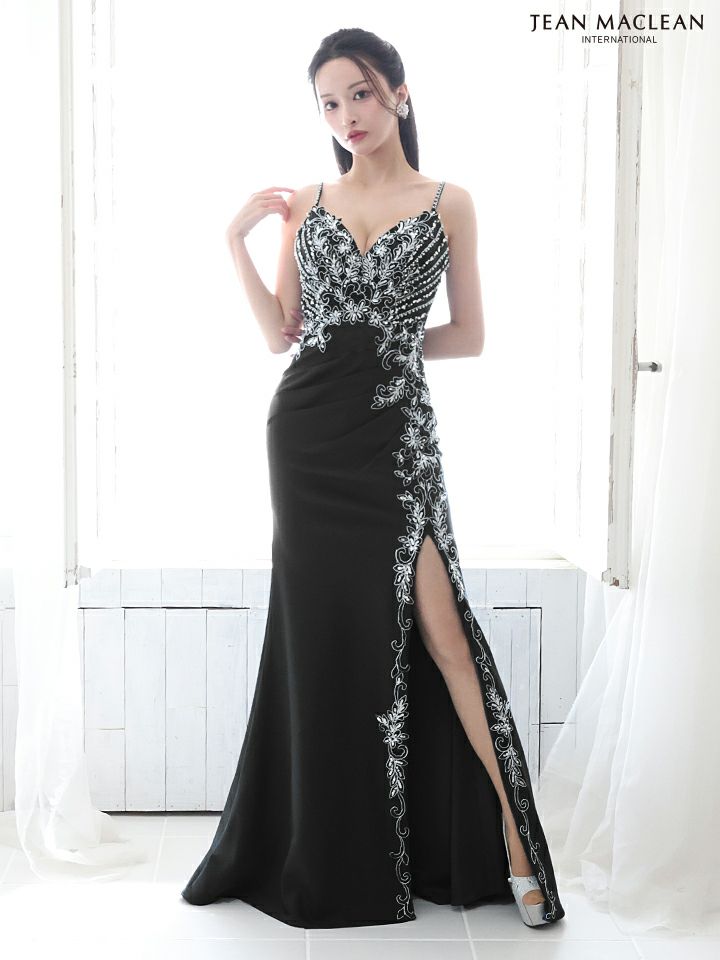 JEAN MACLEAN ジャンマクレーン ワンカラー/ビジュー/刺繍/スリット入り/タイト ロングドレス ja51763-c