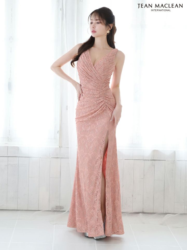 JEAN MACLEAN ジャンマクレーン ワンカラー/総レース/カシュクール/スリット入り/タイト/ロングドレス ja51762-c