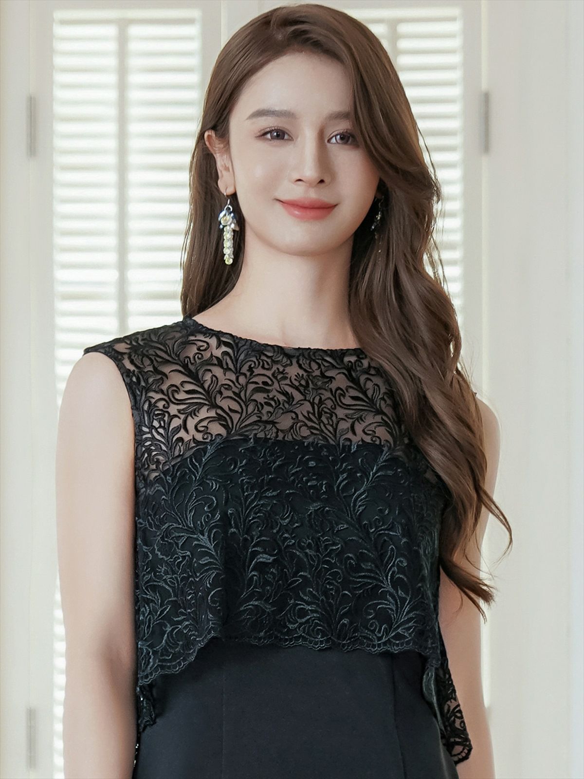 ERUKEI エルケイ ブラック ノースリーブ・レース・タイト・スリット・膝丈・ミニドレス・ワンピース ek-e23041-2