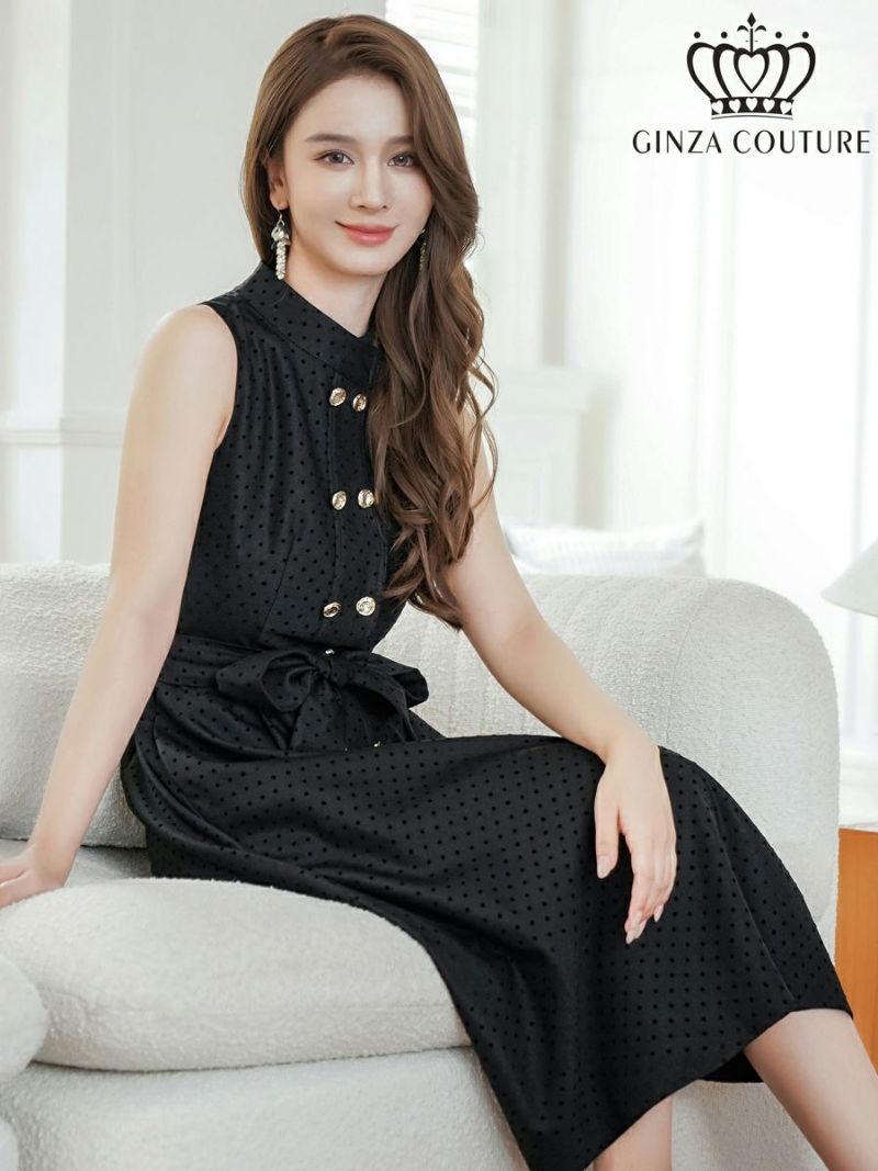 ERUKEI エルケイ ブラック ボタン・ノースリーブ・Aライン・ミディアムドレス・ワンピース ek-c36005-1