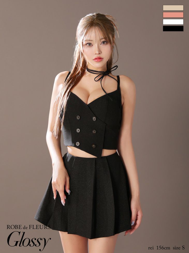 Glossy ローブドフルール グロッシー チョーカー付きダブルボタンセットアップキャミキャバドレス gl3289-c