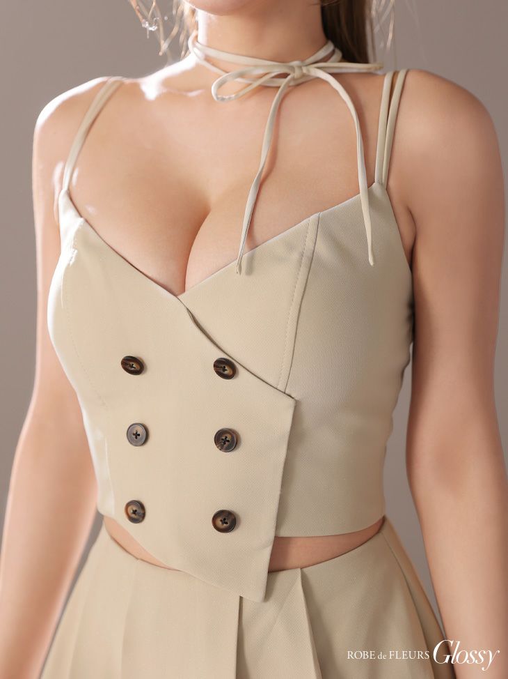 Glossy ローブドフルール グロッシー チョーカー付きダブルボタンセットアップキャミキャバドレス gl3289-c