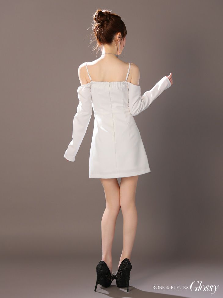 Glossy ローブドフルール グロッシー ブラック オフショルロングスリーブウエストカットタイトキャバドレス gl3576-2