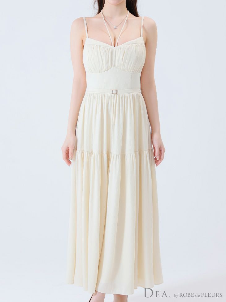 DEA. ディア バイ ローブドフルール ピスタチオ ラメシフォンフレアロングキャミキャバドレス de3374-1