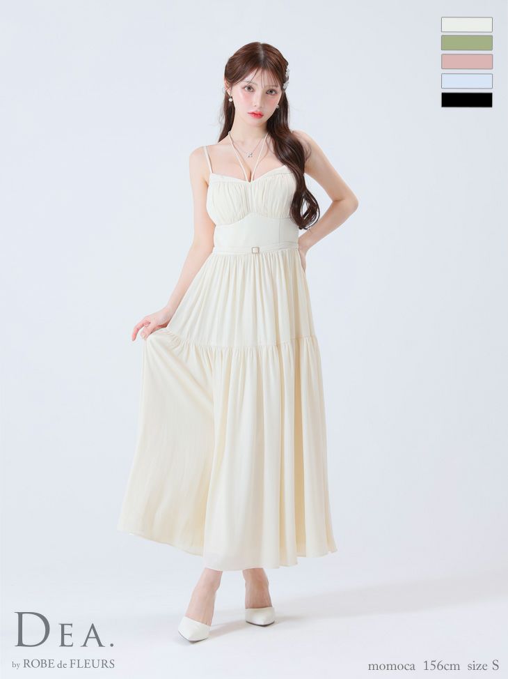 DEA. ディア バイ ローブドフルール ブルー ラメシフォンフレアロングキャミキャバドレス de3374-2