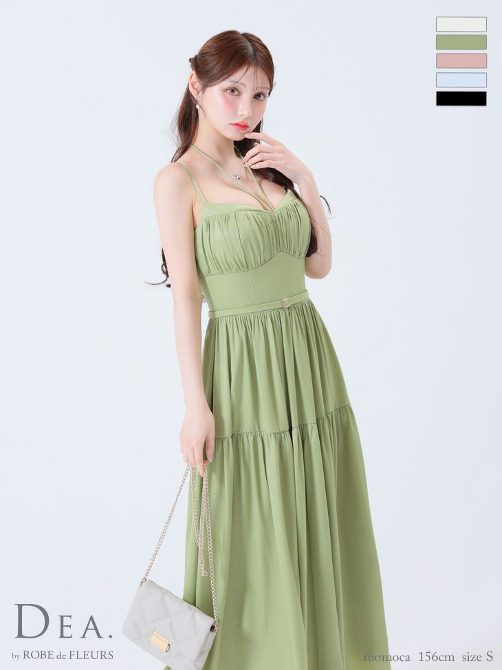 DEA. ディア バイ ローブドフルール ブルー ラメシフォンフレアロングキャミキャバドレス de3374-2