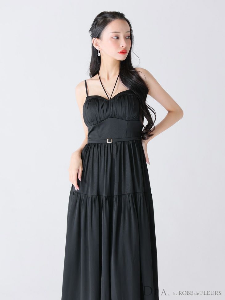 DEA. ディア バイ ローブドフルール ブラック ラメシフォンフレアロングキャミキャバドレス de3374-3