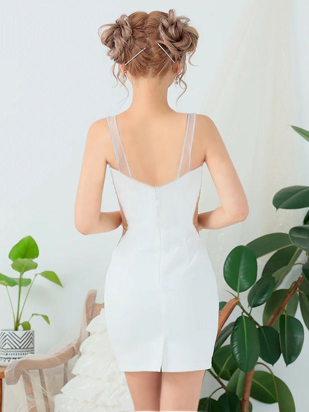 AngelR エンジェルアール フロントクロスデザインシースルービジュータイトミニドレス ホワイト ar25811-1-ks