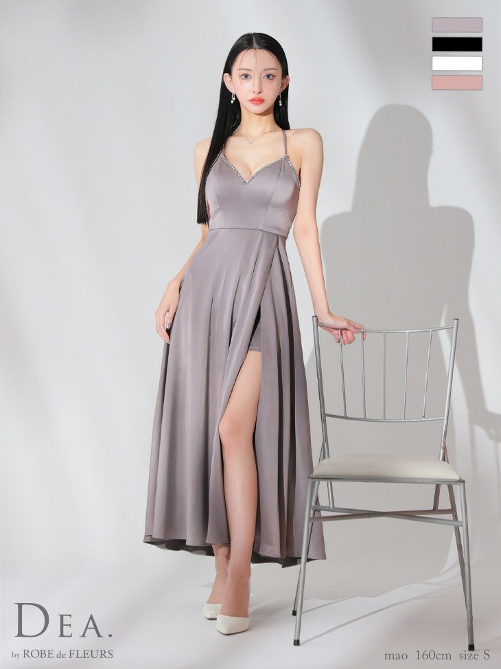 DEA. ディア バイ ローブドフルール バストビジュースリットサテンキャミロングキャバドレス de3774-c