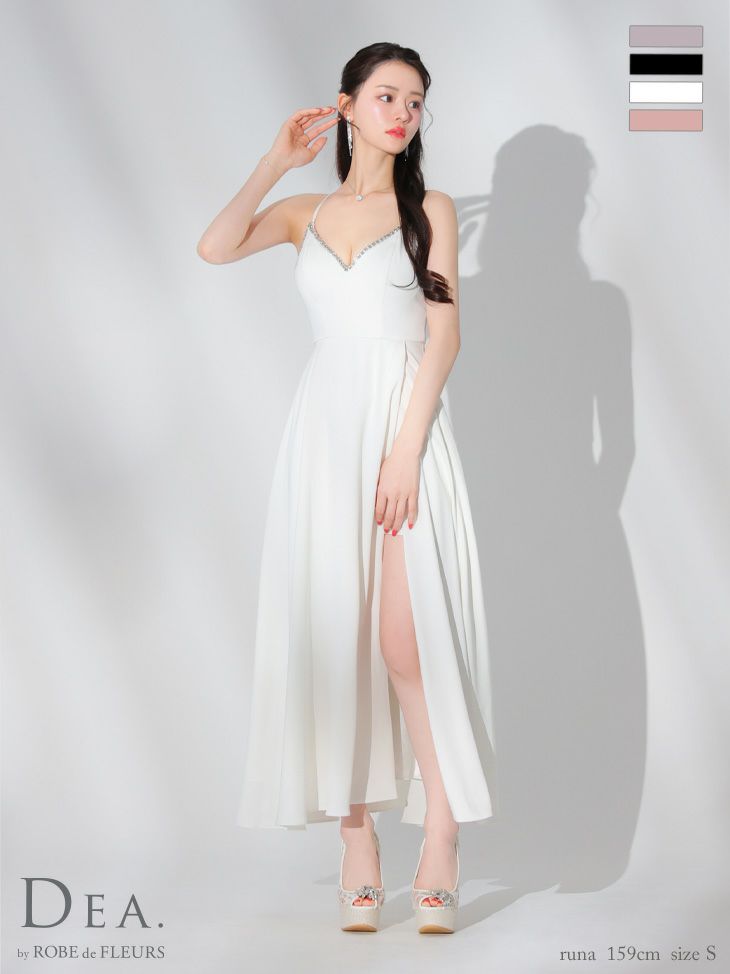 DEA. ディア バイ ローブドフルール バストビジュースリットサテンキャミロングキャバドレス de3774-c