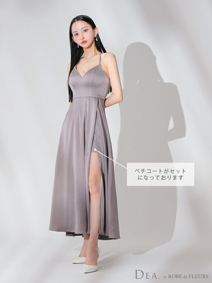 DEA. ディア バイ ローブドフルール バストビジュースリットサテンキャミロングキャバドレス de3774-c