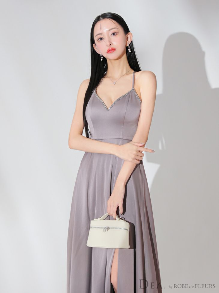 DEA. ディア バイ ローブドフルール バストビジュースリットサテンキャミロングキャバドレス de3774-c