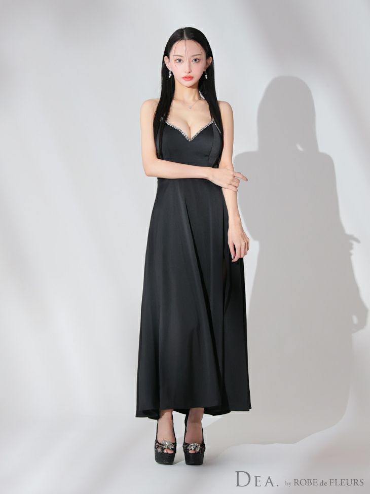 DEA. ディア バイ ローブドフルール バストビジュースリットサテンキャミロングキャバドレス de3774-c