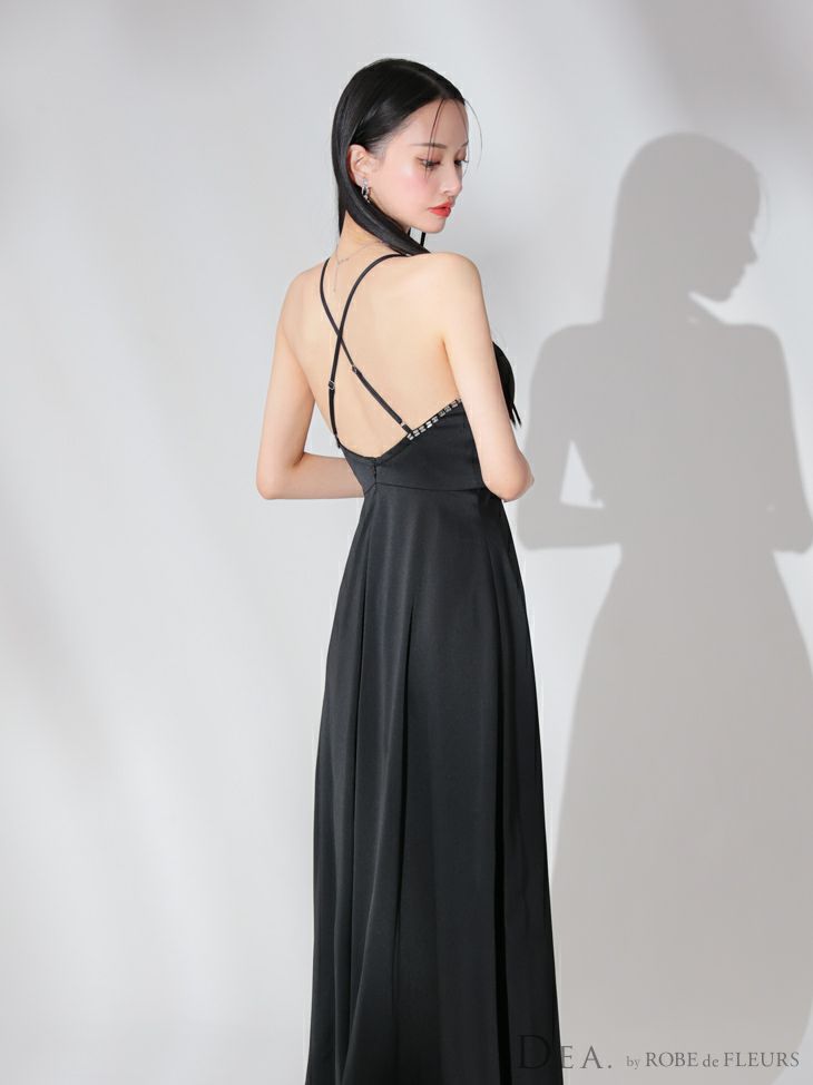 DEA. ディア バイ ローブドフルール バストビジュースリットサテンキャミロングキャバドレス de3774-c