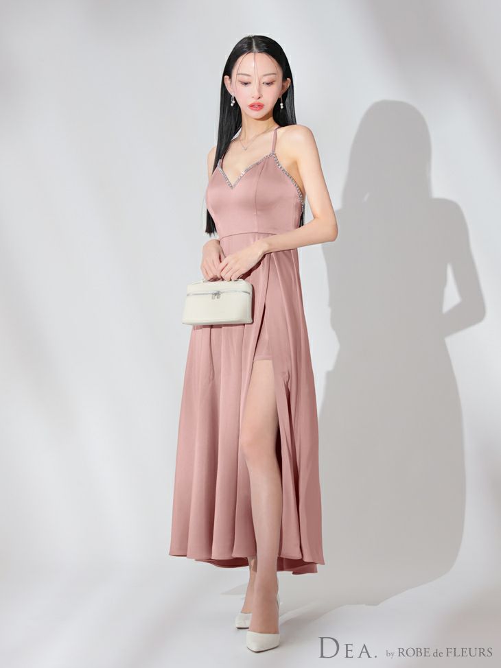 DEA. ディア バイ ローブドフルール バストビジュースリットサテンキャミロングキャバドレス de3774-c