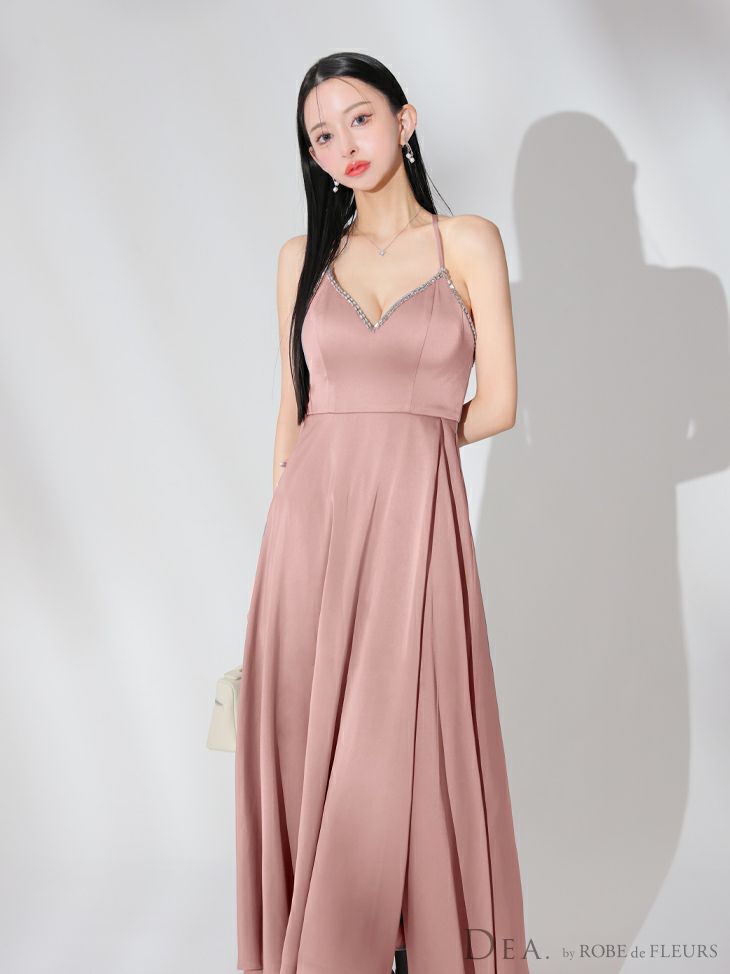 DEA. ディア バイ ローブドフルール バストビジュースリットサテンキャミロングキャバドレス de3774-c