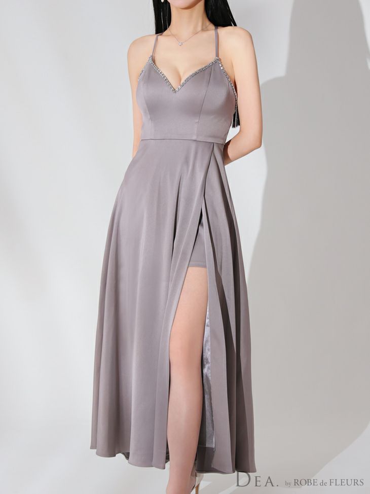 DEA. ディア バイ ローブドフルール バストビジュースリットサテンキャミロングキャバドレス de3774-c