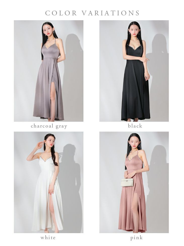 DEA. ディア バイ ローブドフルール バストビジュースリットサテンキャミロングキャバドレス de3774-c