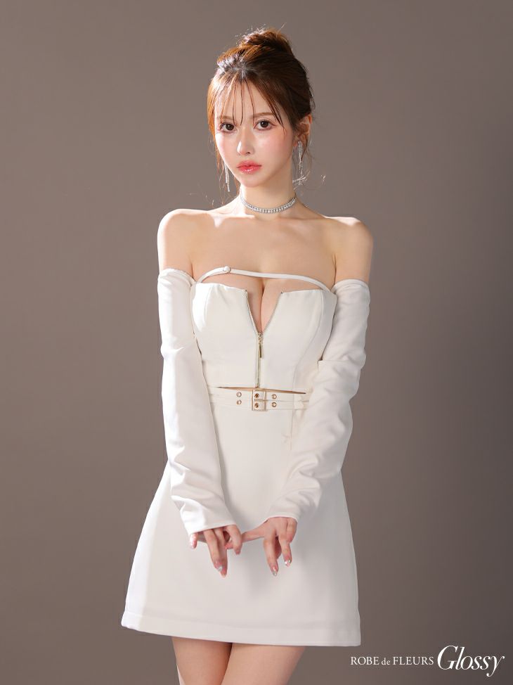 Glossy ローブドフルールグロッシー オフショルロングスリーブウエストカットタイトキャバドレス gl3576-c