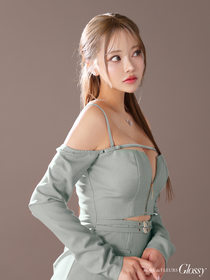 Glossy ローブドフルールグロッシー オフショルロングスリーブウエストカットタイトキャバドレス gl3576-c