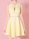 ROBE de FLEURS ローブドフルール イエロー リボンビジューバストカットフレアミニキャバドレス fm3618-1