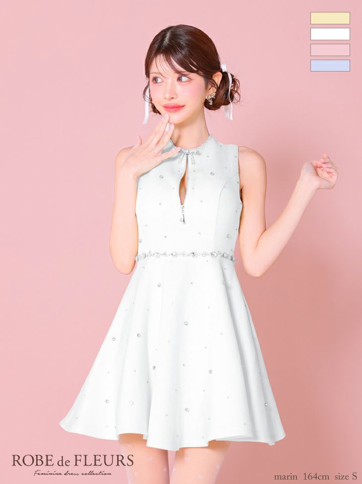 ROBE de FLEURS ローブドフルール リボンビジューバストカットフレアミニキャバドレス fm3618-c