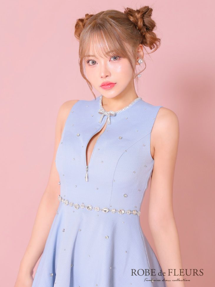 ROBE de FLEURS ローブドフルール リボンビジューバストカットフレアミニキャバドレス fm3618-c