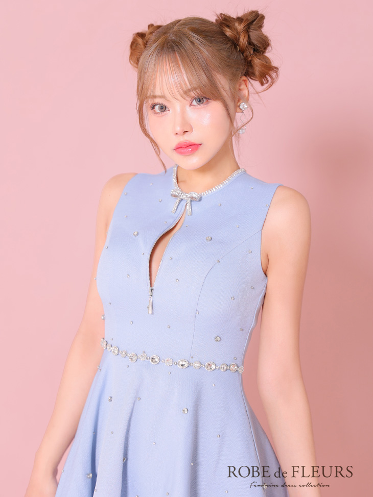 ROBE de FLEURS ローブドフルール リボンビジューバストカットフレアミニキャバドレス fm3618-c