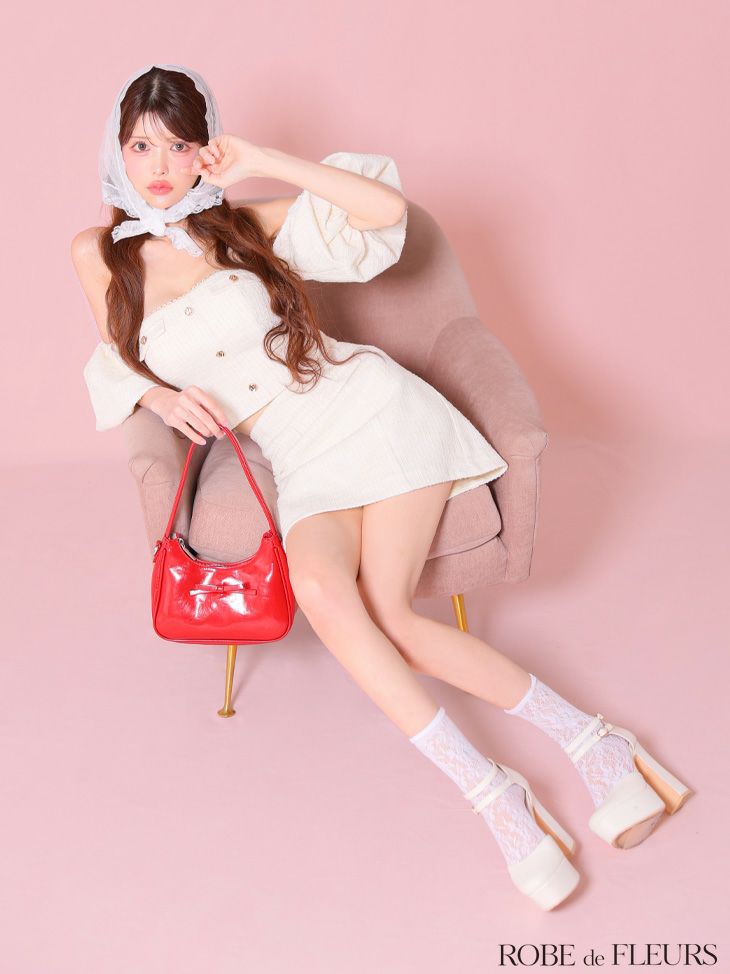 ROBE de FLEURS ローブドフルール ニットツイードオフショルセットアップタイトミニキャバドレス fm3269-c