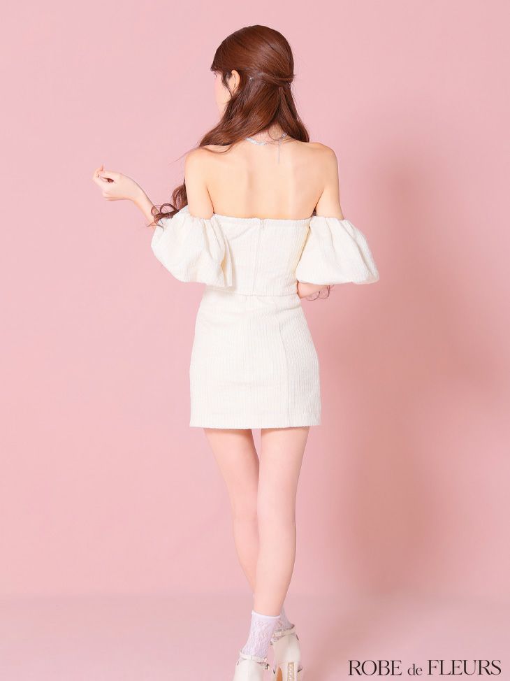 ROBE de FLEURS ローブドフルール ニットツイードオフショルセットアップタイトミニキャバドレス fm3269-c