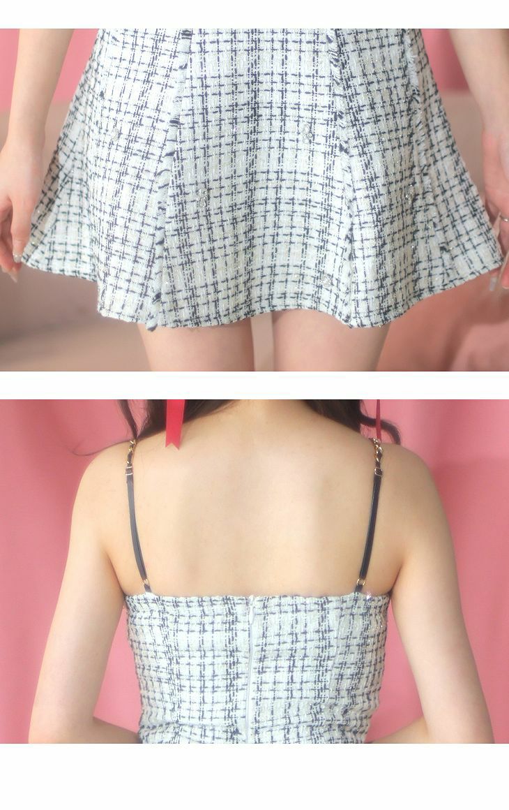 ROBE de FLEURS ローブドフルール イエロー ラメツイードランダムビジューキャミドレス fm3501-3