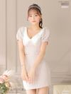 【*ROBE de FLEURS SALE*】 ROBE de FLEURS ローブドフルール フリル襟ｘパフスリーブツーピースミニキャバドレス fm2637-s25