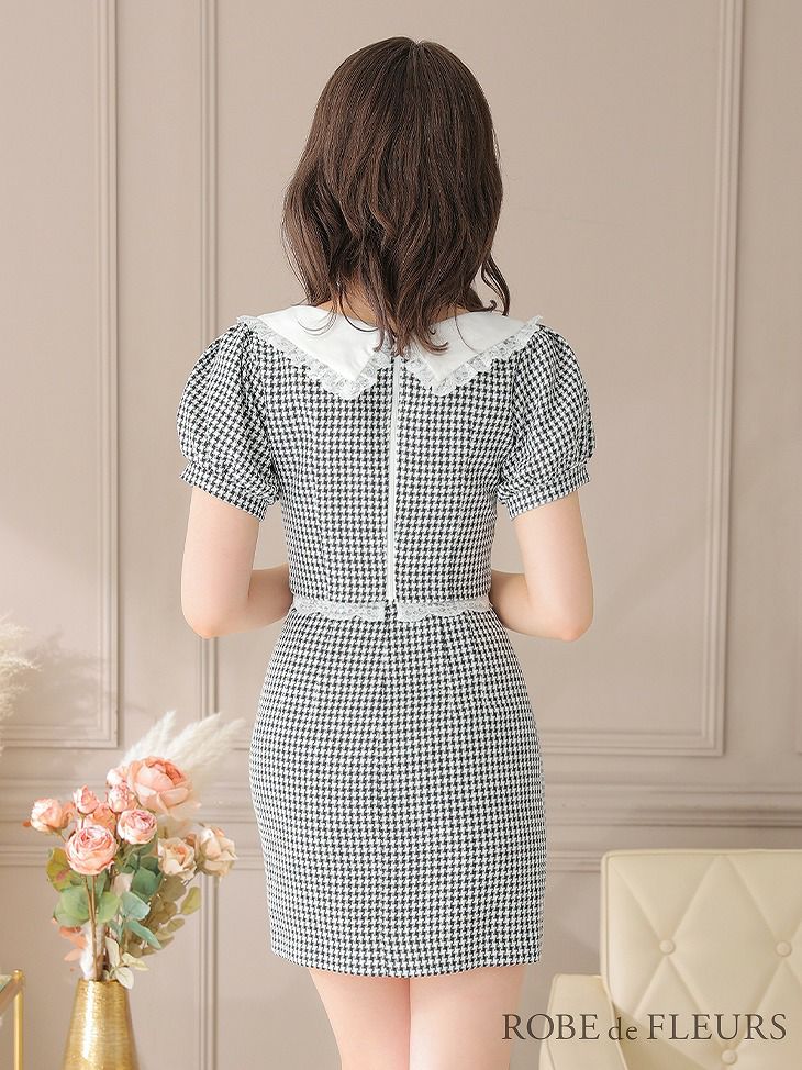 【*ROBE de FLEURS SALE*】 ROBE de FLEURS ローブドフルール フリル襟ｘパフスリーブツーピースミニキャバドレス fm2637-s25