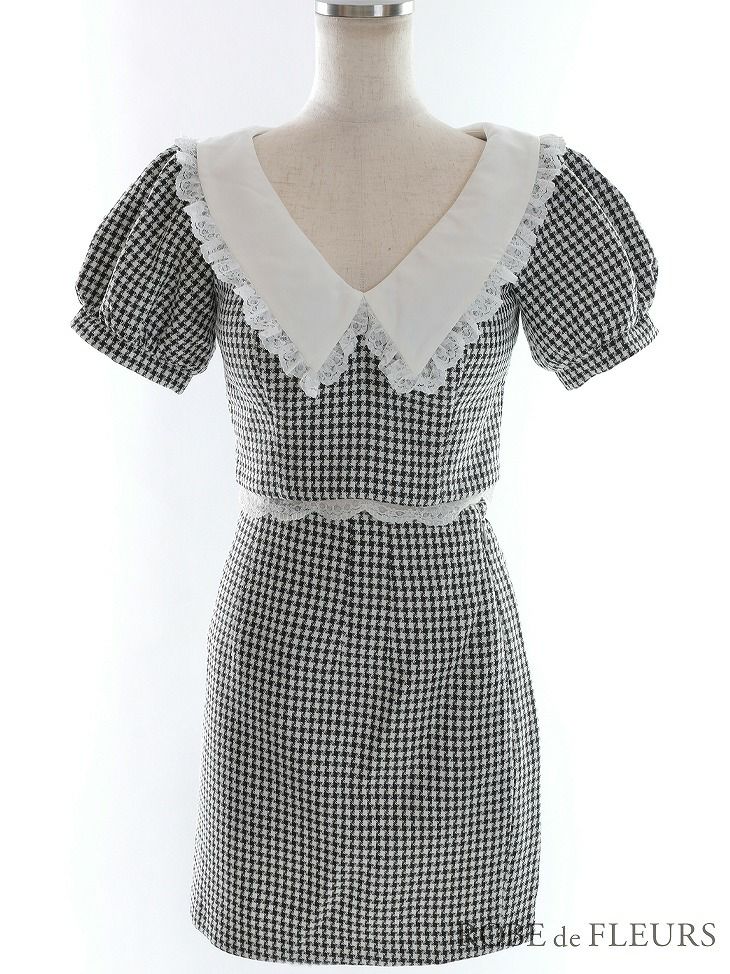 【*ROBE de FLEURS SALE*】 ROBE de FLEURS ローブドフルール フリル襟ｘパフスリーブツーピースミニキャバドレス fm2637-s25