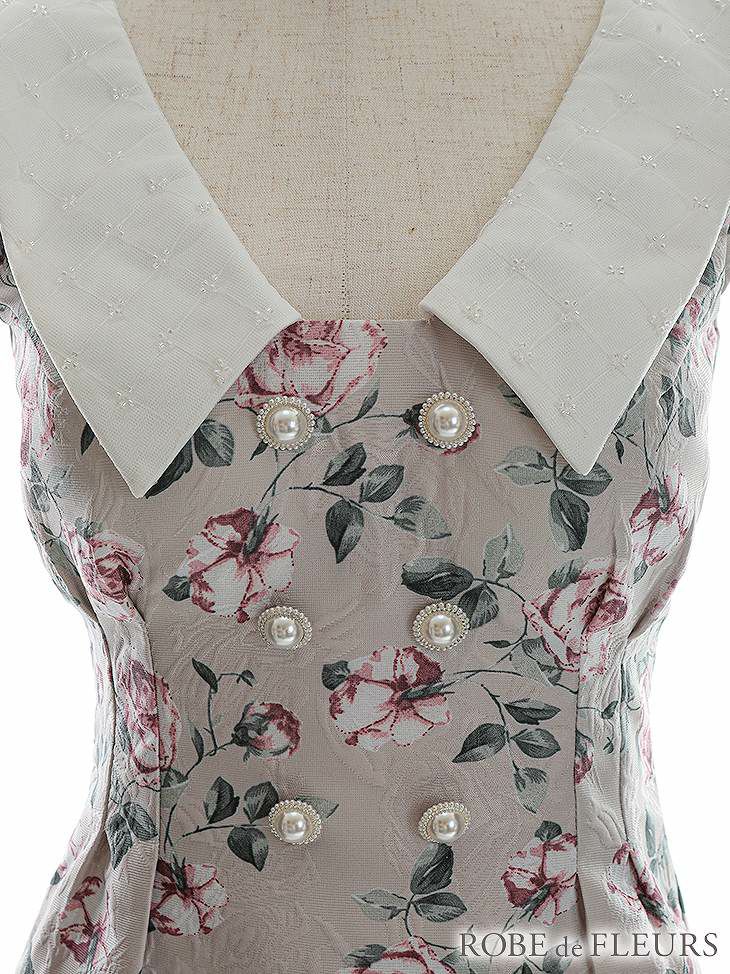 ROBE de FLEURS ローブドフルール ビーズ襟ｘローズジャガード台形ミニキャバドレス fm2457-s25