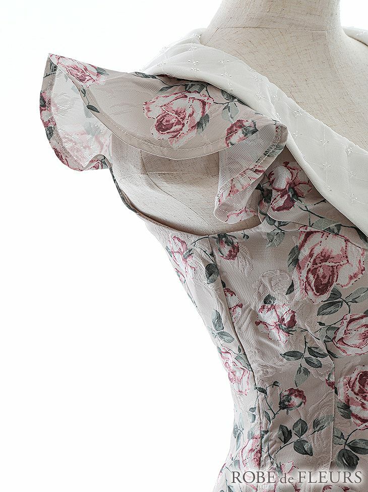 ROBE de FLEURS ローブドフルール ビーズ襟ｘローズジャガード台形ミニキャバドレス fm2457-s25