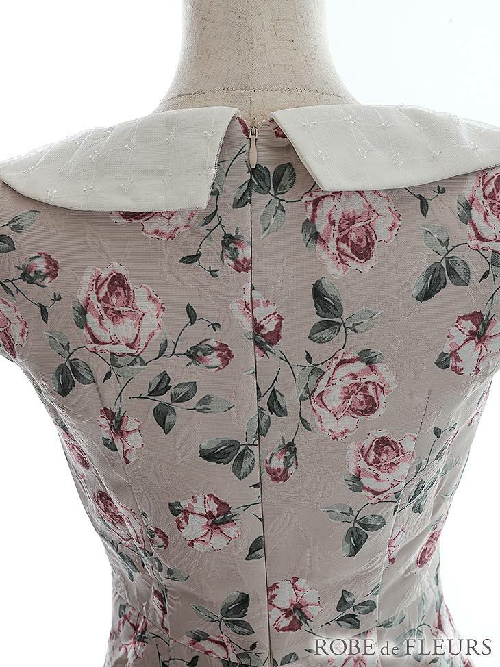 ROBE de FLEURS ローブドフルール ビーズ襟ｘローズジャガード台形ミニキャバドレス fm2457-s25