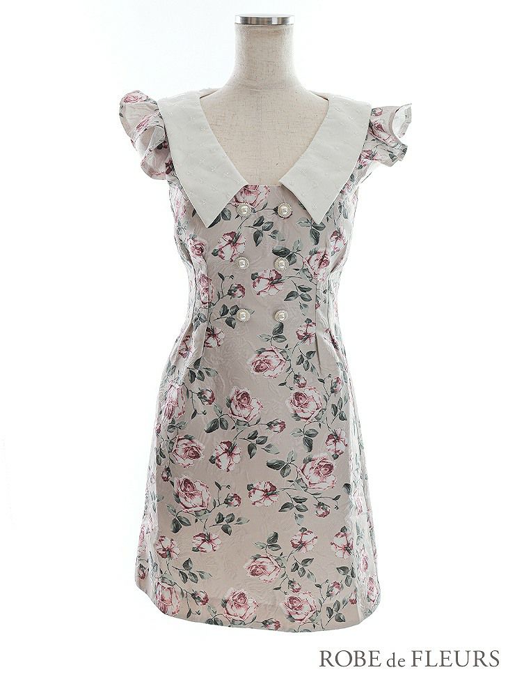 ROBE de FLEURS ローブドフルール ビーズ襟ｘローズジャガード台形ミニキャバドレス fm2457-s25