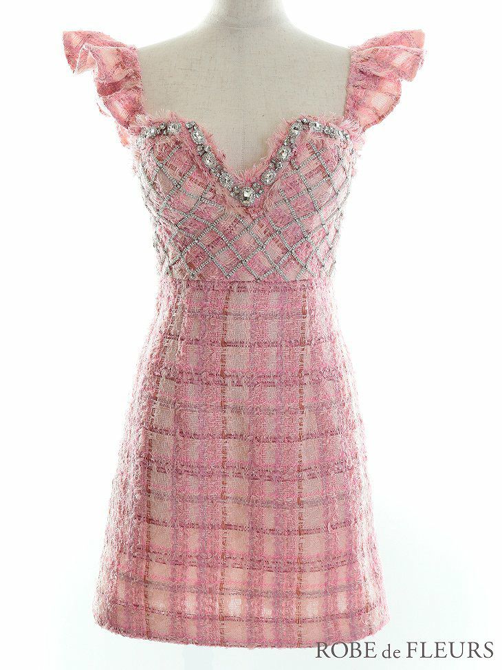 ROBE de FLEURS ローブドフルール 大粒ビジューｘラメツイードミニキャバドレス fm2655-s25