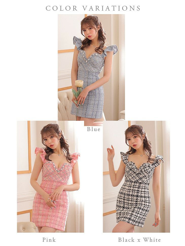 ROBE de FLEURS ローブドフルール 大粒ビジューｘラメツイードミニキャバドレス fm2655-s25